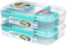 Sistema To Go Bento Box Create | Lunch Boxes With Compartments & Snack Pots | 1.48L | BPA-Free | Recyclable With Terracycle | 2 Count | Minty Teal