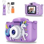 Kids Camera Toy, Kids Digital Camera, 1080P HD Video Kids Selfie Camera with Cute Protective Cover, Christmas Birthday Gifts Toys for 3-12 Years Old Girls and Boys, 32G SD Card, Card Reader Included