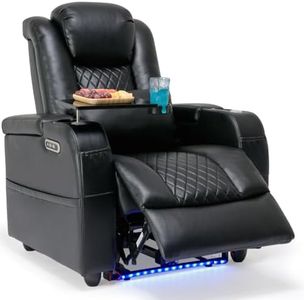 Airadlis Home Theater Seating Seats, Game Movie Theater Chairs Theater Recliner Sofa with 7 Colors Ambient Lighting, Lumbar Pillow, Side Pocket, Tray Table, Power Recline, Black