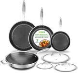 NutriChef 7-Piece Induction Cookware Set Stainless Steel - Triply Kitchenware Pans Set Kitchen Cookware w/Dakin Etching Non-Stick Coating - Small, Medium, & Large Stir Fry Pan with Lid, Wok
