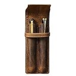 Contacts Genuine Leather Pen Case Handmade, Vintage 2 Pens Pounch Holder,Pen Protective Sleeve for Travel, Elegant Desk Accessory,Pencils Organizer Bag