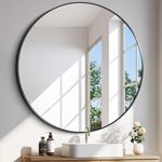 CIVENO Black Round Mirror 39 inch HD Circle Wall Mirror, Aluminum Alloy Metal Frame Round Wall Mirror, Round Bathroom Mirror, Circle Mirrors for Wall Entryway Washroom Bedroom Living Room Hallway