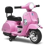 GYMAX Kids Electric Motorbike, 6V Battery Powered VESPA Compatible Motorcycle with Training Wheels, Headlight, Music & Horn, Children Ride on Motor Bike for 3 Years Old Boys Girls (Pink)