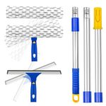 ITTAHO Squeegee for Window Cleaning,12" Squeegee and 11" Microfiber Scrubber Combi with Stainless Steel Pole,Extendable Window Cleaner for Car,Sliding Door,Shower Glass Door-Swivel Style-2 Pads