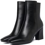 Caradise Womens High Chunky Heeled Boots Zip Up Square Toe Ankle Booties (Black, numeric_8)