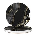 Car Cup Holder Coaster, Car Coasters for Cup holder, 2 Pack Anti Slip Insert Absorbent Ceramic Car Coaster with A Finger Notch & Cork Base, Cute Car Interior Accessories for Women(Luxury Black Marble)