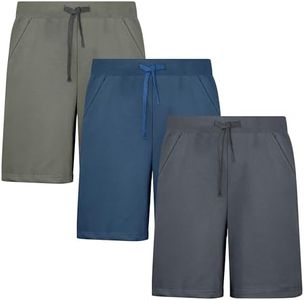BIG ELEPHANT Boys Athletic Shorts 3 Pack Cotton Gym Shorts with Pockets Elastic Waist Drawstring for School Sports and Play