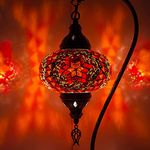 (6 Variation) Turkish Moroccan Mosaic Lamp Light, Turkish Lamp, Handmade Mosaic Glass Swan Neck Table Lamp - Tiffany Style Bohemian Colorful Mosaic Bedside Night Lamp with Led Bulb (Red)