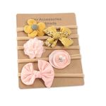 Anzailala Baby Hair Band 5 Pcs Hairband For Baby Girl Flower Hairband For New Born Baby Girl 0-6 Months (Yellow + Pink)