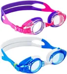 Aegend 2 Pack Kids Goggles, Swimming Goggles for Kids Age 4-16 Boys and Girls Youth, Anti-Fog Pool Goggles, Pink Purple & Blue-white