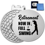 HSSPIRITZ Funny Golf Ball Marker with Magnetic Hat Clip Stainless Steel,Novelty Golf Accessory with Gift Box,Golf Gifts for Men Women Coworker Boss Christmas Father's Day(Retirement Now in Full Swing)