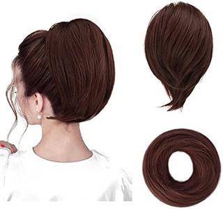 BARSDAR Chestnut Hair Bun Extensions - Synthetic Fully Short Straight Ponytail Hair Bun Extensions for Women - Elastic Messy Hair Bun Scrunchies Hairpieces Daily - Dark Reddish Chestnut
