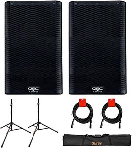 QSC K8.2 Two-Way 8" 2000W Powered Portable PA Speaker with DSP Processor (Pair) Bundle with Auray SS-47S-PB Steel Speaker Stand with Case and 2X XLR-XLR Cable