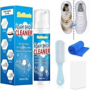 Pulisci Scarpe, Pulizia Scarpe Scamosciate, Kit Pulizia Scarpe da 200 ml con Spazzola, Asciugamano e Spugna, Schiuma Pulizia Scarpe per Rimuovere Macchie e Sporcizia, Sbiancante Scarpe da Ginnastica