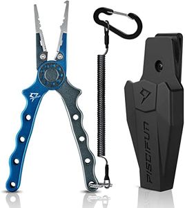 Piscifun Fishing Pliers, Saltwater Fishing Pliers with Split Ring, Fish Hook Remover, Corrosion Resistance Fly Fishing Pliers with Braid Cutters, Sheath and Lanyard, Fishing Gear Gifts for Men, Blue