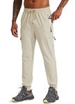 Willit Men's Hiking Cargo Travel Pants Lightweight Quick Dry Running Joggers Athletic Outdoor Pants with Zipper Pockets Khaki S