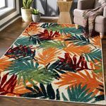 COZYLOOM Indoor/Outdoor Area Rug 4'x5'3" Patio Rug Easy Cleaning Non Shedding Outdoor Rug Carpet Modern Tropical Floral Leaves Area Rug for Bedroom Living Room Dining Room Backyard Deck Porch