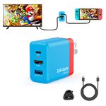 JINGDU Switch Dock Charger for Nintendo Switch/OLED, 36W Switch Charger Adapter with USB C and HDMI Port, Switch Mini Travel Dock PD Fast Charger for TV/Phone/Tablet/Laptop,Red and Blue