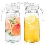 Elsjoy 2 Pack 42 Oz/1.3L Acrylic Pitcher with Lid and Spout, Clear Plastic Water Pitcher Unbreakable Beverage Container for Fridge, Acrylic Drink Pitcher for Iced Tea, Lemonade, Juice, Milk