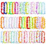 50 Pieces Hawaiian Leis Party Decorations, 50 Styles Hawaiian Leis Bulk Hawaiian Flower Necklace for Tropical Hawaiian Party Theme Beach Party Supplies Hawaiian Night Bar Luau Aloha Beach Vacation