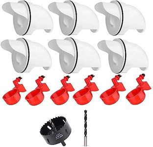 Chicken Feeders and 6 Chicken Water Cup Set, No Waste Automatic Chicken Water Feeder with Hole Saw for Buckets, Barrels, Bins
