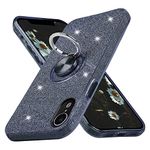 wisdompro Glitter Case for iPhone XR 6.1 Inch, Cute Bling Sparkle Protective Shockproof Phone Case Cover with 360° Ring Holder Kickstand, Anti-Scratch - Black