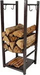 Sunnydaze Firewood Log Rack with Tool Holder Hooks - Powder-Coated Steel- Indoor and Outdoor Use - Bronze