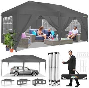 COBIZI Carpa de Jardín Plegable 3x6m Impermeable con 6 Paredes Laterales, Protección UV 50+, Ideal para Eventos al Aire Libre, Camping y Playa de Alto Rendimiento (Gris,3x6)