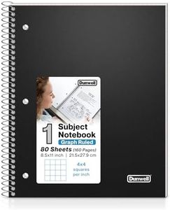 Dunwell Graph Paper Notebook 8.5 x 11, Plastic Cover, 80 Sheets, 1 Subject 4x4 Graph Ruled Notebook, Graph Paper Spiral Notebook, 1/4 Inch Grid Graphing Notebook, Durable Poly Divider with Pockets