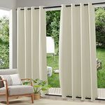 RYB HOME 2 Panels Outdoor Curtains Windproof, Heavy Duty Weighted Waterproof Drapes Block Sun & Heat 100% Privacy Drapes for Patio Area Pergola Porch Deck, Beige, W52 x L96 inches