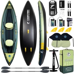 TIDETREK Inflatable Touring Kayak 1-Person & 2-Person with Waterproof Seat & Full Accessory Kit, Lightweight Recreational Kayak for Lake, River & Fishing (Jungle Trail, 2-Person(Tandem))