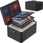 ENGPOW Document Organizer Bag 4-Layer Large Space,15" x 11" x8" Fireproof & Water-Resistant File Storage Case with Lock,File Storage Filing Organizer Safe for Important Documents,Certificates,Money,Passport,Card,Black