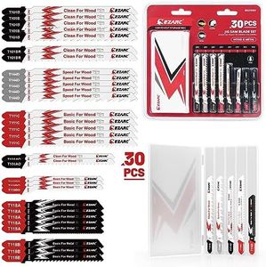 EZARC Jigsaw Blades Set 30pcs with Storage Case, Assorted T-Shank Replacement Jig Saw Blades for Cutting Wood, Plastic and Metal