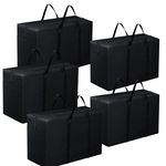 Storite 5 Pack Heavy Duty 1680 Denier Nylon 158 L Multi-Purpose Moisture Proof Extra Large Clothes Storage Bag/Blankets/Toys Storage Organizer with Zipper and Handle (Black, 86x34x54 cm) Rectangular