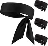 Black Head Tie Headband, Tie Up Sweatband for Tennis Sweat Hair Band Ninja Karate Pirates Basketball, Running, Workout for Men Women Boys Girls (Black 4 Pack)