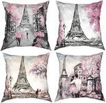 ZFYIPOK Set of 4 Throw Pillow Covers, Oil Painting Paris European City Landscape France Eiffel Tower Pillow Cases Home Decorative Square 18x18 Inches Pillowcases