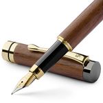 Wordsworth & Black's Fountain Pen Set, Luxury Bamboo Wood - Medium Nib, Gift Case; Includes 6 Ink Cartridges, Ink Refill Converter -Journaling, Calligraphy, Drawing, Smooth Writing [Brown Wood]