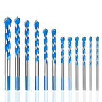 Hakkin 12 Pcs Masonry Drill Bits Set, 3mm - 12mm Concrete Drill Bits Set for Cement Glass Wall Brick Wood, Metric System Tungsten Carbide Tip Triangle Alloy Industrial Strength with Storage Case(Blue)