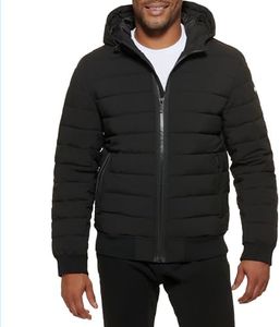 DKNY Men's 3-in-1 Soft Shell Systems Jacket with Fleece Liner, Quilted Black 2, Large