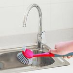 Cello Kleeno Dual Action Sink and Dish Brush | Featuring Flexible Bristles, Hanging Provision, Rubberised Handle, and Tough Bristles for Stubborn Stains | Red and Grey