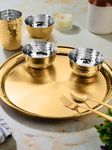 Classic Essentials Hammered Stainless Steel Dinner Set, High Grade PVD Coating | Gift Set (Gold) (Set of 14)