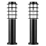 MiniSun Pair of Modern IP44 Rated Outdoor Black Stainless Steel Bollard Lantern Light Posts