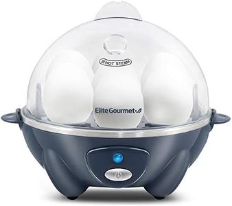 Elite Gourmet EGC710BG Rapid Egg Cooker, 7 Easy-To-Peel, Hard, Medium, Soft Boiled Eggs, Poacher, Omelet Maker, Auto Shut-Off, Alarm, 16-Recipe Booklet, BPA-Free, Slate Blue