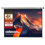 celexon manual home cinema and business pull down projector screen - 4K and Full HD manual screen professional - 180 x 135 cm – 85" inch - 4:3 - Gain 1.2