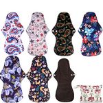 Simfamily 8 Pack Bamboo Charcoal Reusable Waterproof Cloth MenstruaL Pads Heavy Flow Over Night Sets（7Pcs Pads +1Pc Mini Bag）