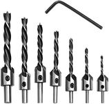 8 PCS Countersink Drill Bit Set, Woodworking Chamfer Counter Sinker Drill Bits 3-Pointed High Speed Steel Drill Bits with One L-Wrench for Wood Tools Sets Drilling Chamfer Punch