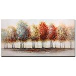 Tiancheng Art, 24x48 Inch Modern Abstract Oil Hand Paintings Tree Art 3D Hand-Painted Living Room And Bedroom Wooden Frame Ornaments Canvas Acrylic Wall Art Colorful Forest Home Hanging Decoration