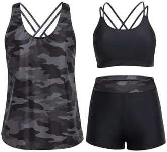 Holipick Camo Plus Size Swimsuits for Women - 3 Piece Tankini Tummy Control Bathing Suits with Boy Shorts Tank Top with Sports Bra 2025 18w