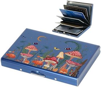 BONSYL® Credit Card Holder, RFID Blocking Slim Metal Credit Card Wallet, with 6 Card Slots, for Women and Men.(6 Slots/Blue/Mushroom)