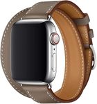 Aergood Leather Strap,Compatible with Apple Watch Replacement 38mm 40mm 41mm 42mm 44mm 45mm Genuine Leather Band for iwatch Series 7 6 5 4 3 2 1 SE (38/40/41mm, Double Tour-Coffee)